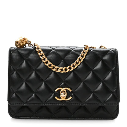 Lambskin Quilted Pillow Crush Wallet On Chain WOC Black