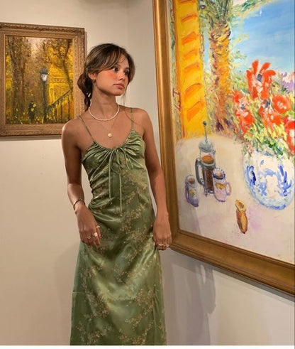 Sexy A line Straps Green Floral Prom Dresses Evening Dress P2005