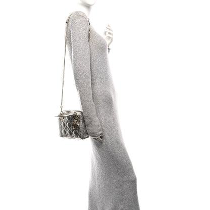 Metallic Grained Calfskin Cannage Mini Lady Dior Silver