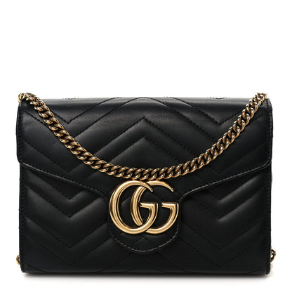 Calfskin Matelasse GG Marmont Chain Wallet Black