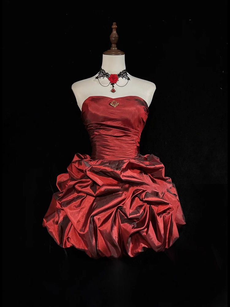 Vintage Sweetheart A-Line Homecoming Dress Ruffle Strapless Party Dress Short Cocktail Dress TP4609