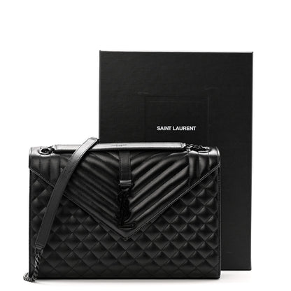 Grain De Poudre Textured Mixed Matelasse Large Triquilt Monogram Monochrome Satchel Black