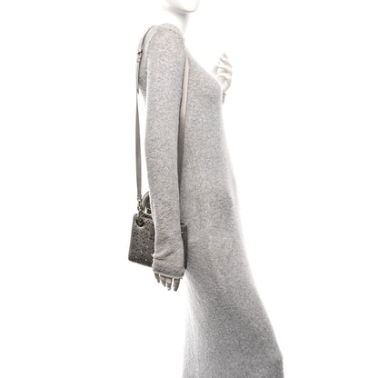 Satin Crystal Cannage Mini Lady Dior Gray