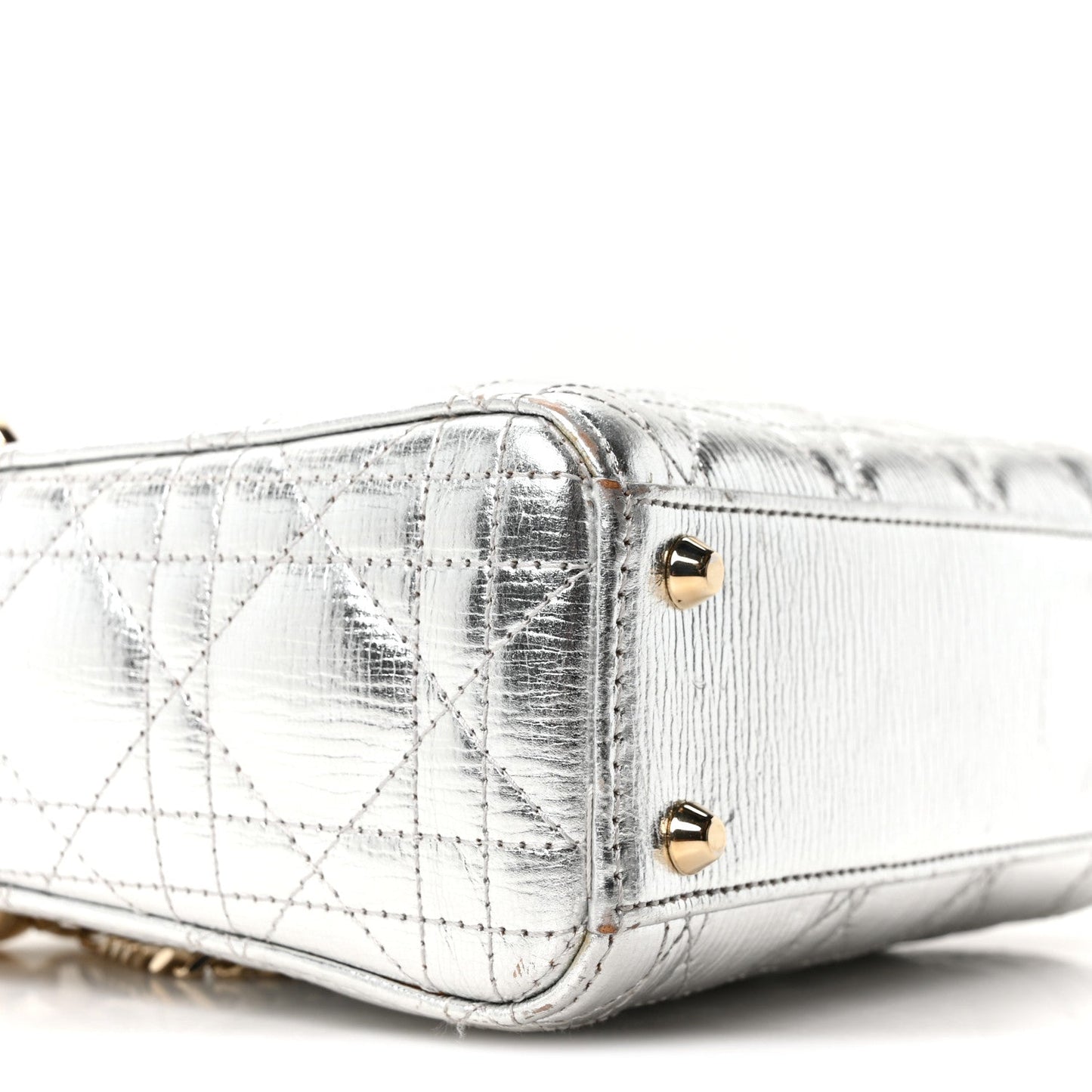 Metallic Grained Calfskin Cannage Mini Lady Dior Silver