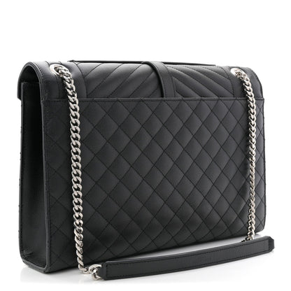 Grain De Poudre Textured Mixed Matelasse Large Triquilt Monogram Satchel Black