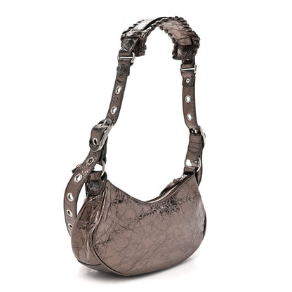 Metallic Agneau Arena Le Cagole Shoulder Bag XS  Dark Bronze
