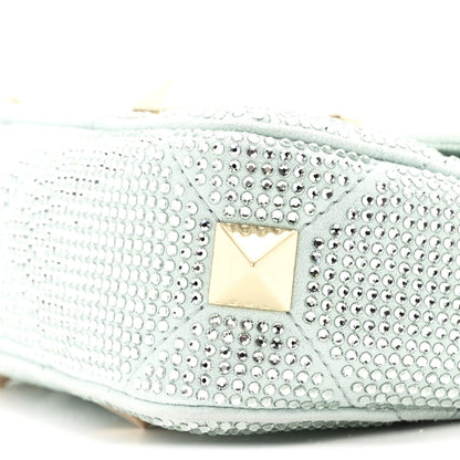 Crystal Suede Small Roman Stud Shoulder Bag Green