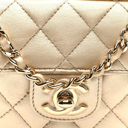 Metallic Lambskin Quilted CC In Love Heart Clutch With Chain Gold