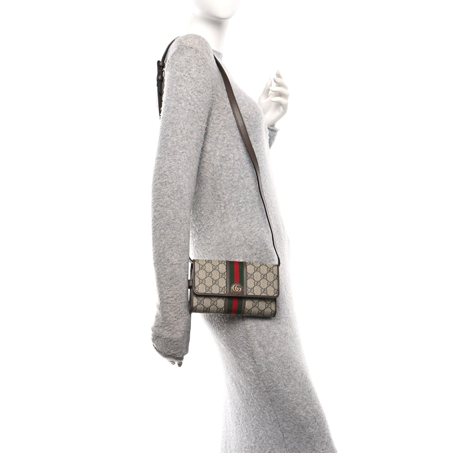 GG Supreme Monogram Web Ophidia Crossbody Wallet Beige New Acero