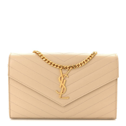 Grain De Poudre Matelasse Chevron Monogram Chain Wallet Nude Powder