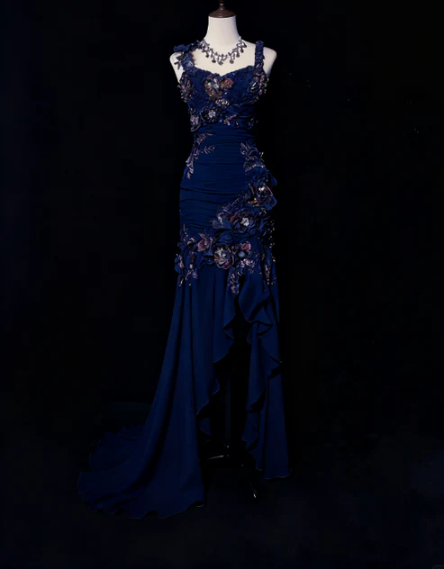Glamorous Pink Floral Beaded Prom Dress Sheath Slit Evening Gown TP5166