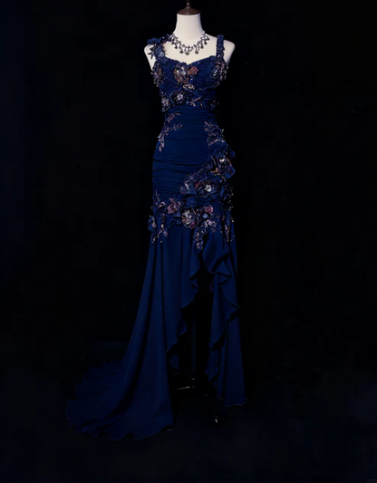 Glamorous Pink Floral Beaded Prom Dress Sheath Slit Evening Gown TP5166
