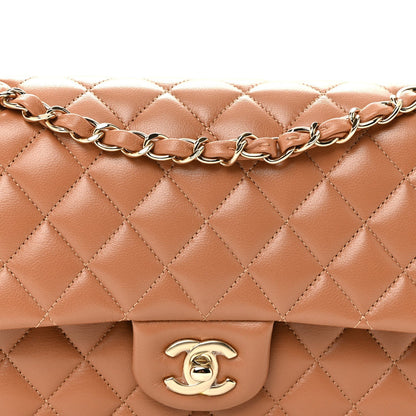 Lambskin Quilted Medium Double Flap Brown