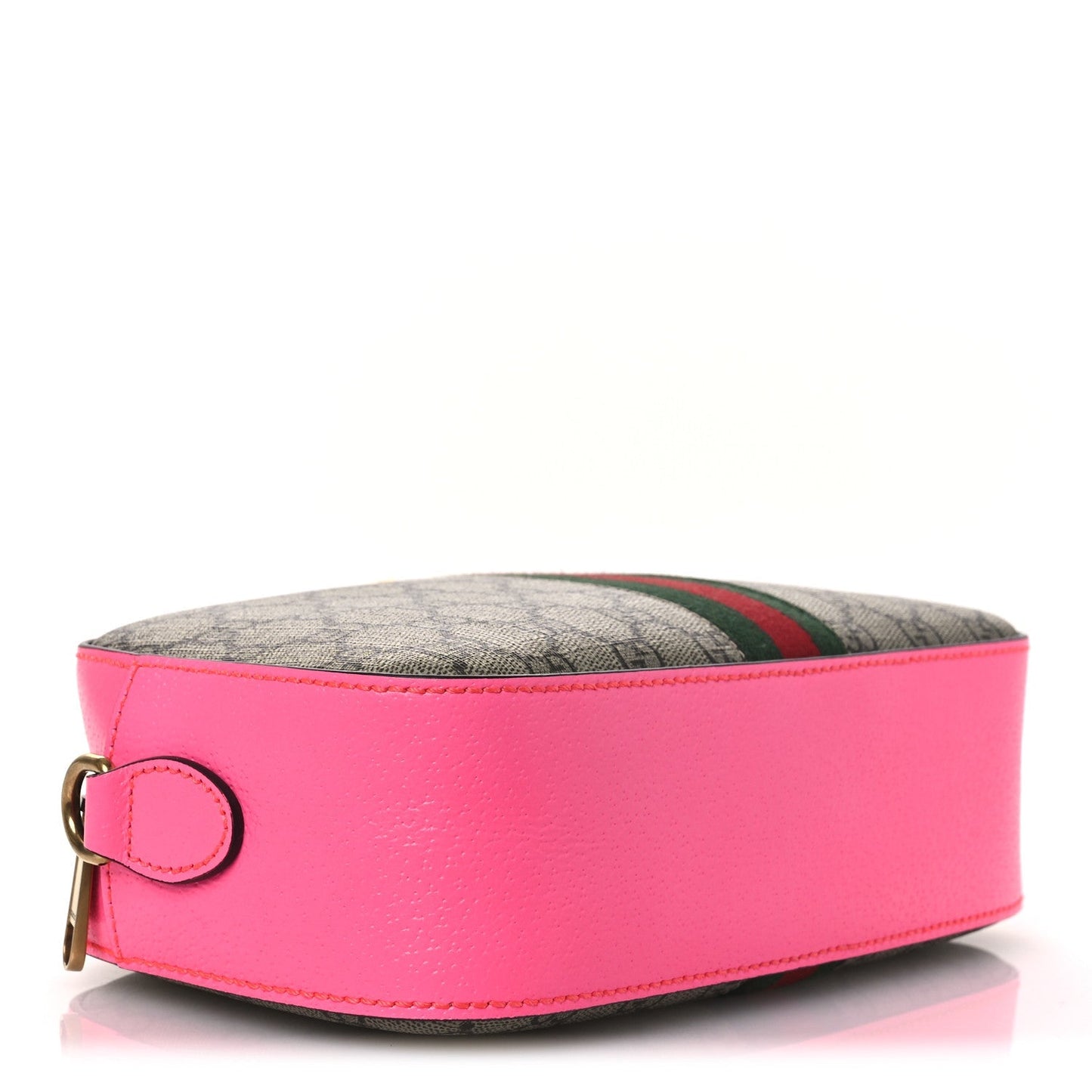 GG Supreme Monogram Textured Dollar Calfskin Web Ophidia Small Crossbody Bag Beige Ebony Fuchsia