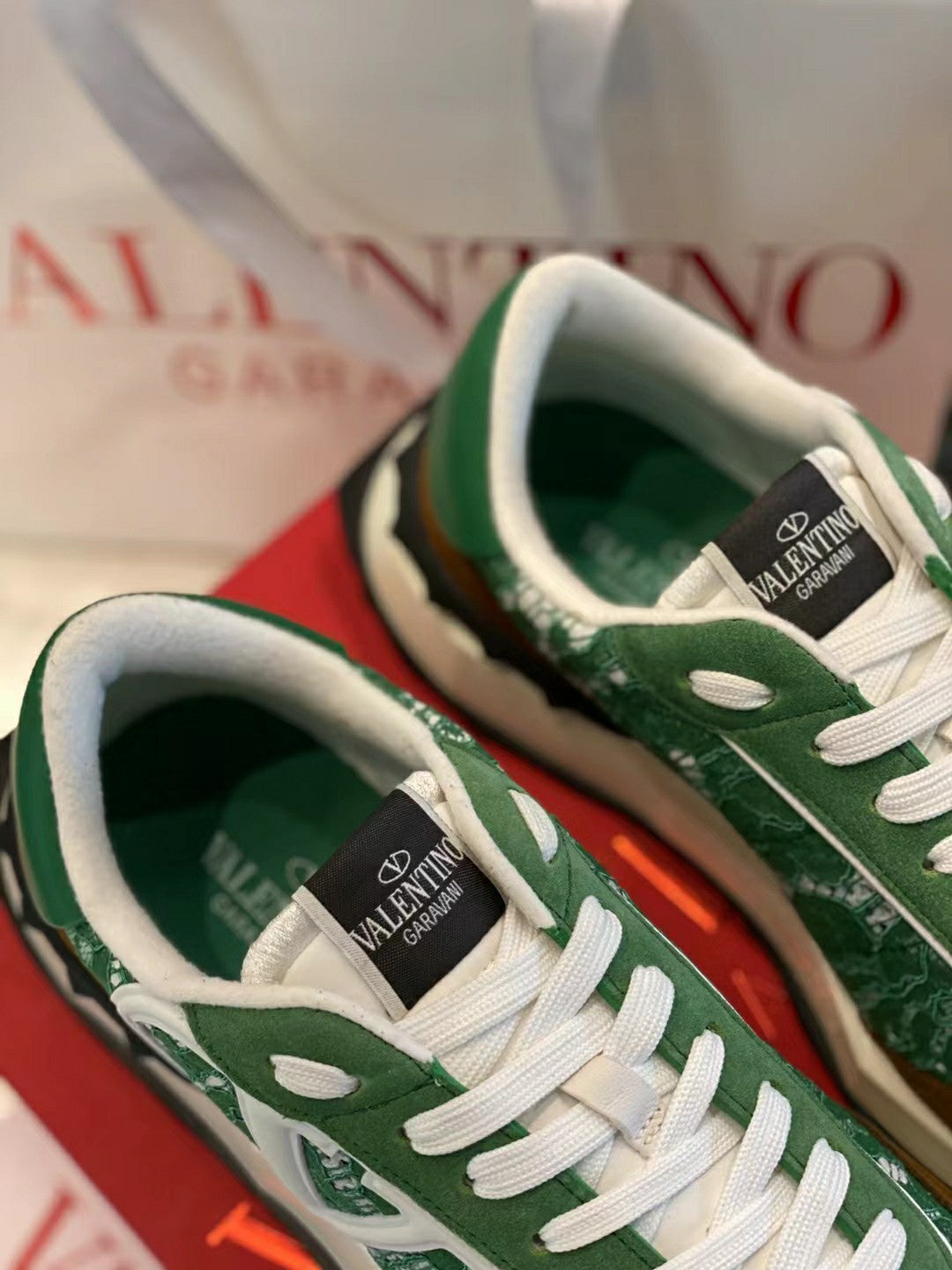 Lace And Mesh Lacerunner Sneaker In Green White Mix Earth Brown 994623