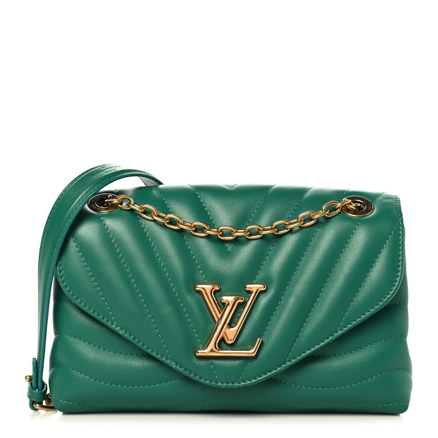 Calfskin New Wave Chain Bag MM NM  Emerald