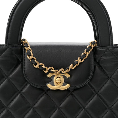 Shiny Aged Calfskin Quilted Nano Kelly Shopper Black