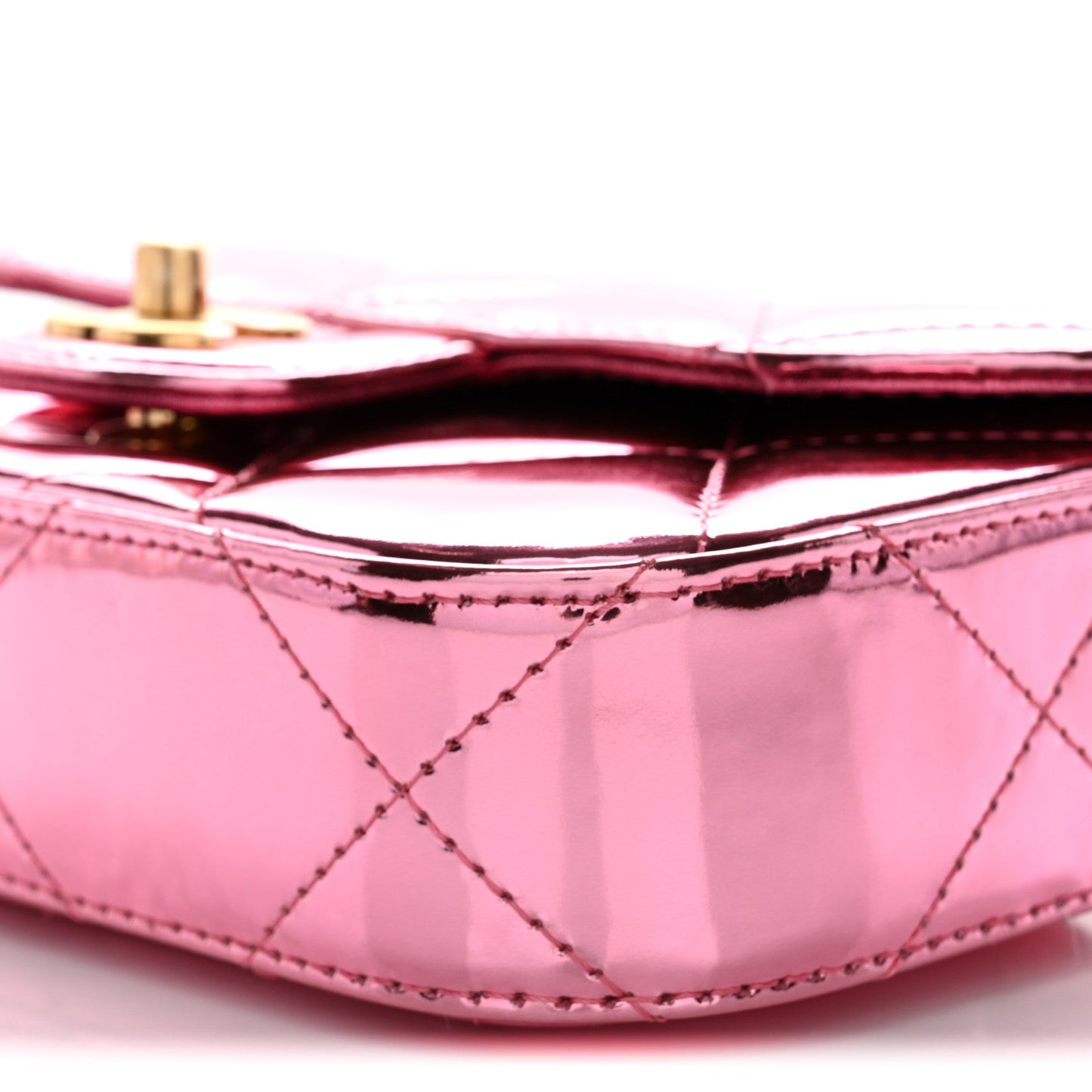 Mirror Metallic Calfskin Quilted Mini Top Handle Flap Pink