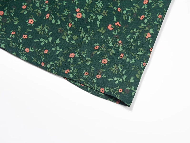2025 Summer New Green Retro Platycodon Floral Waist Long Suspender Dress R0915