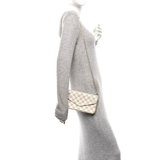 Damier Azur Pochette Felicie Chain Wallet Rose Ballerine