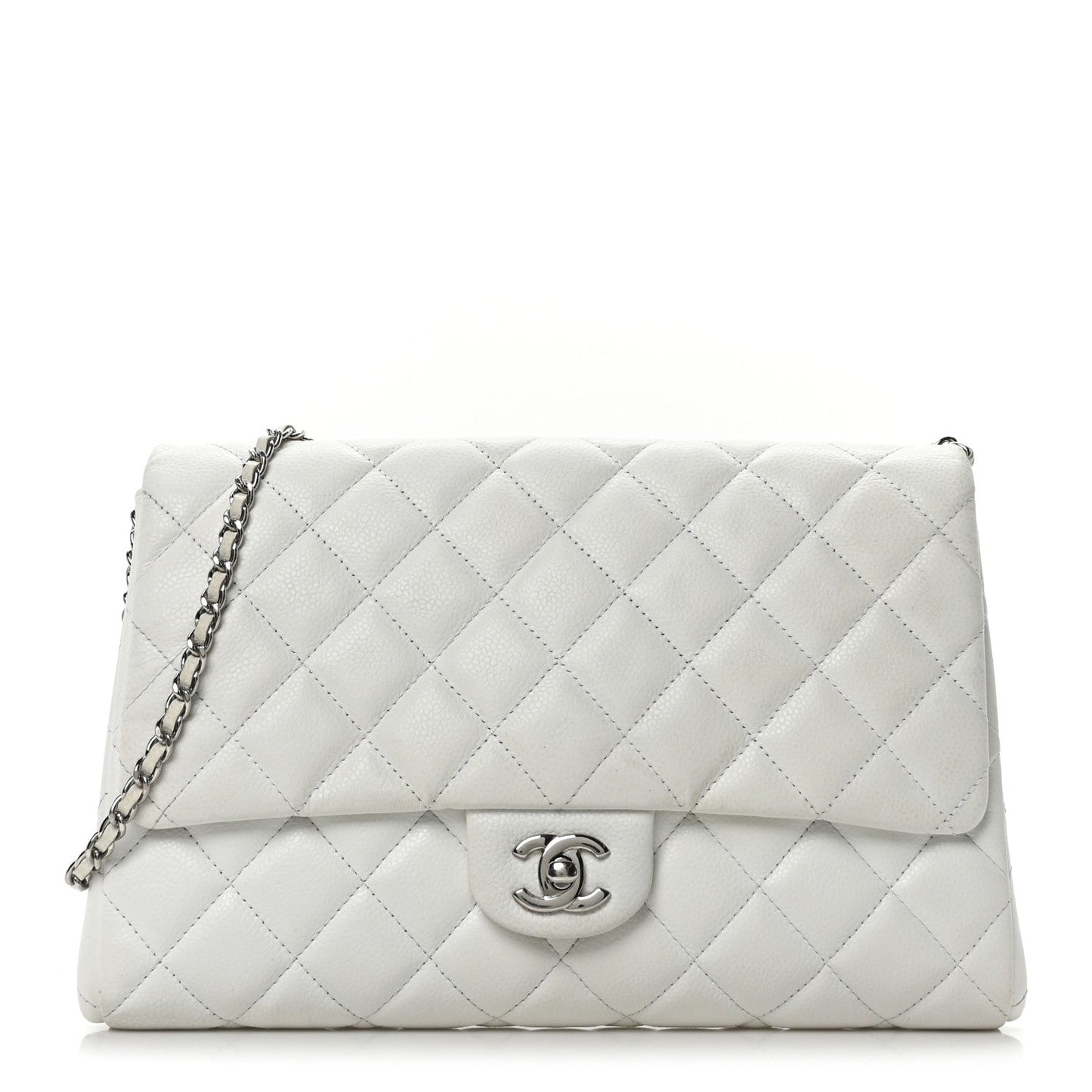 Caviar Quilted Clutch With Chain Flap White