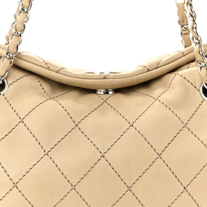 Lambskin Stitched Accordion Tote Beige
