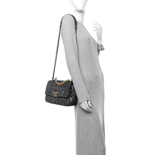 Tweed Sequin Quilted Medium Chanel 19 Flap Black Multicolor