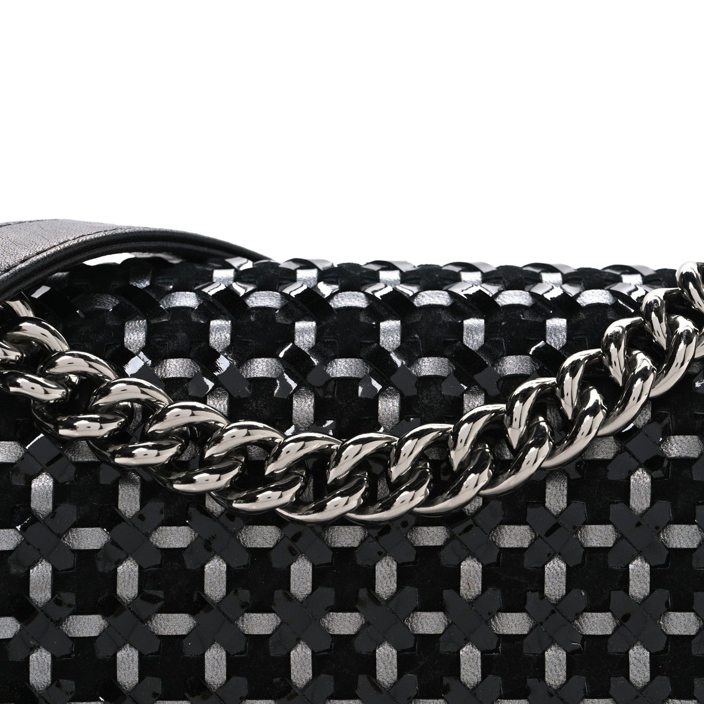 Calfskin Patent Braided Medium Boy Flap Black