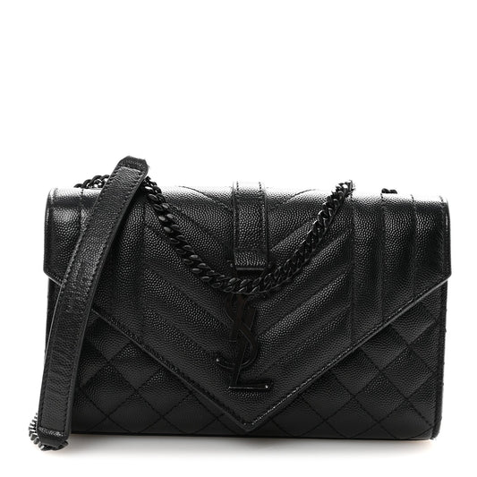 Grain De Poudre Textured Mixed Matelasse Triquilt Small Monogram Monochrome Satchel Black