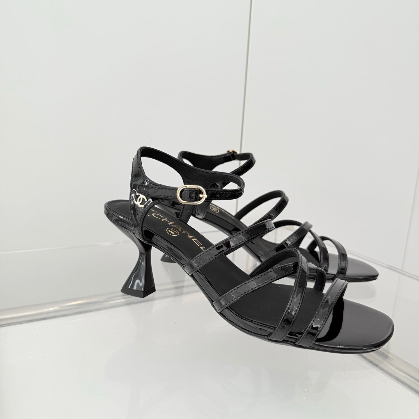 Chanel Cruise 26 Sandal 70mm Black Patent Leather 597356