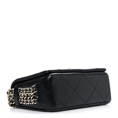 Lambskin Quilted Mini Chain Rows Flap Black