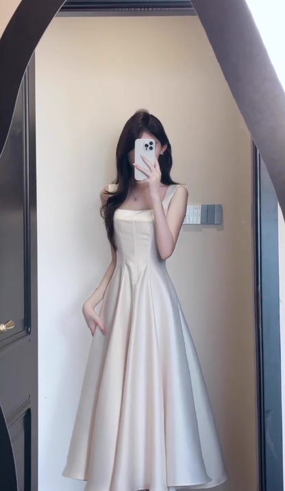 French style high-grade satin suspender dress with a unique and beautiful waist birthday dress R0469