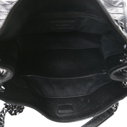 Crinkled Calfskin Matelasse Monogram Medium Niki Shopper Tote Black