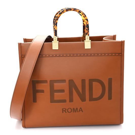 Vitello King Plexiglass Medium Fendi Sunshine Shopper Tote Cuoio