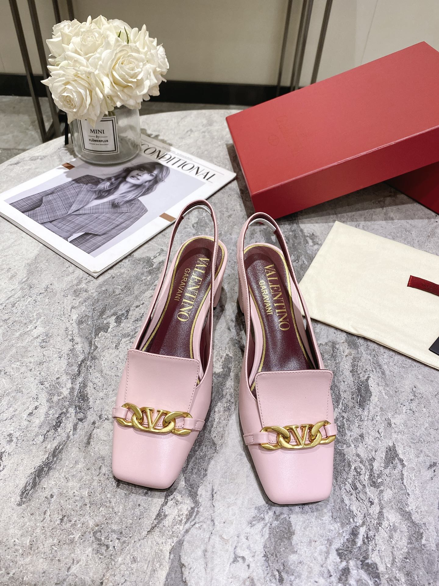 Valentino Slingback Heels Cowhide 239593