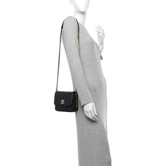 Lambskin Quilted Mini Side Note Flap Black