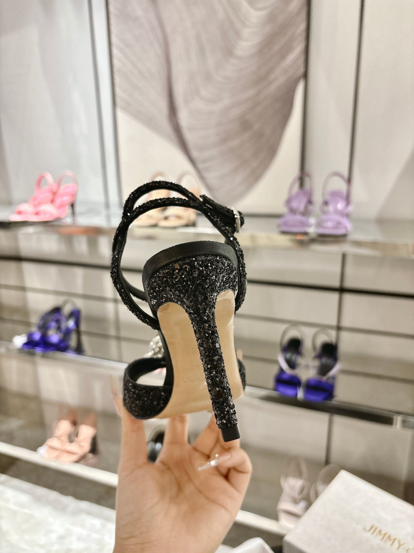 Jimmy Choo Sacora Crystal Sandal 65 Black Cowhide 597659