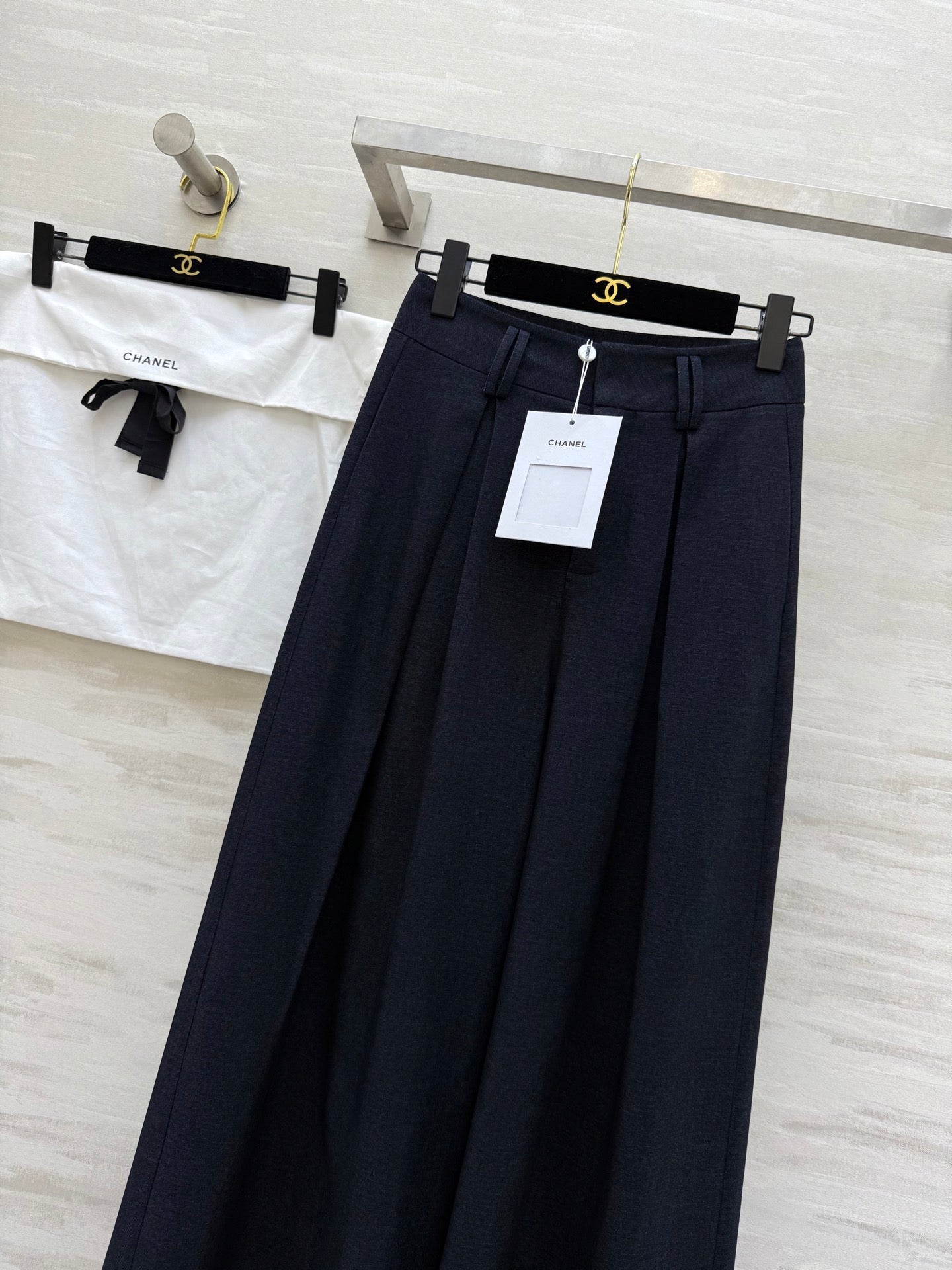 CC Straight-Leg Wide-Leg Trousers Black Cotton 346625