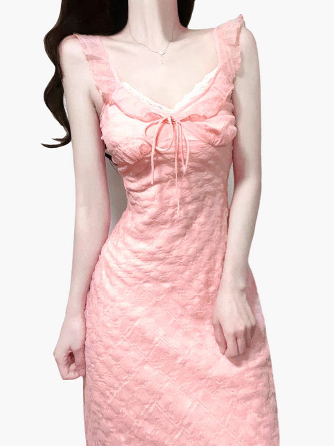 2025 Summer New French Pink Gentle Style Mermaid Princess Plaid Dress R0966