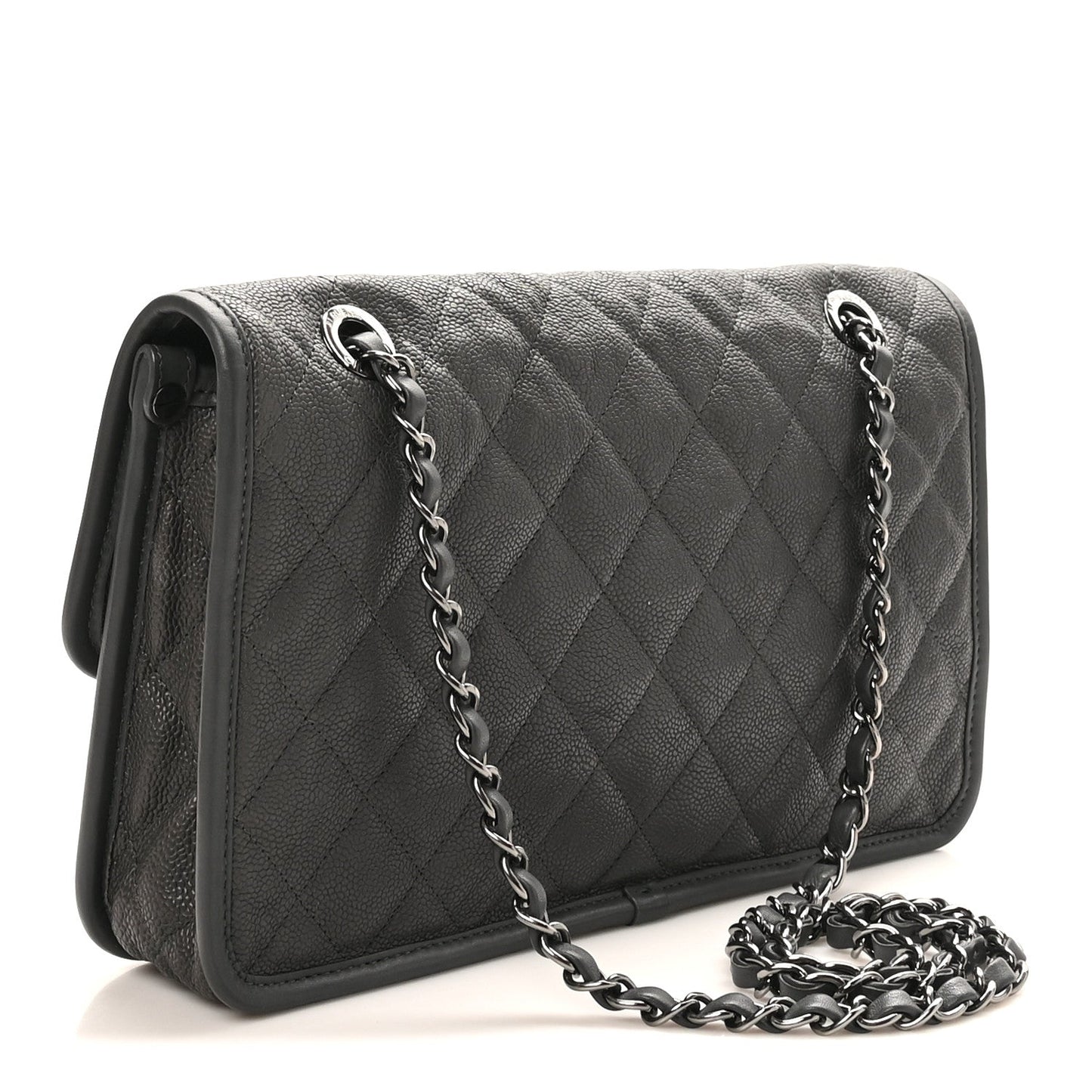 Caviar Quilted Medium French Riviera Flap Grey