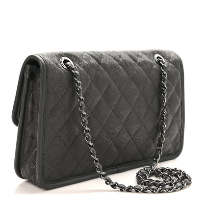 Caviar Quilted Medium French Riviera Flap Grey