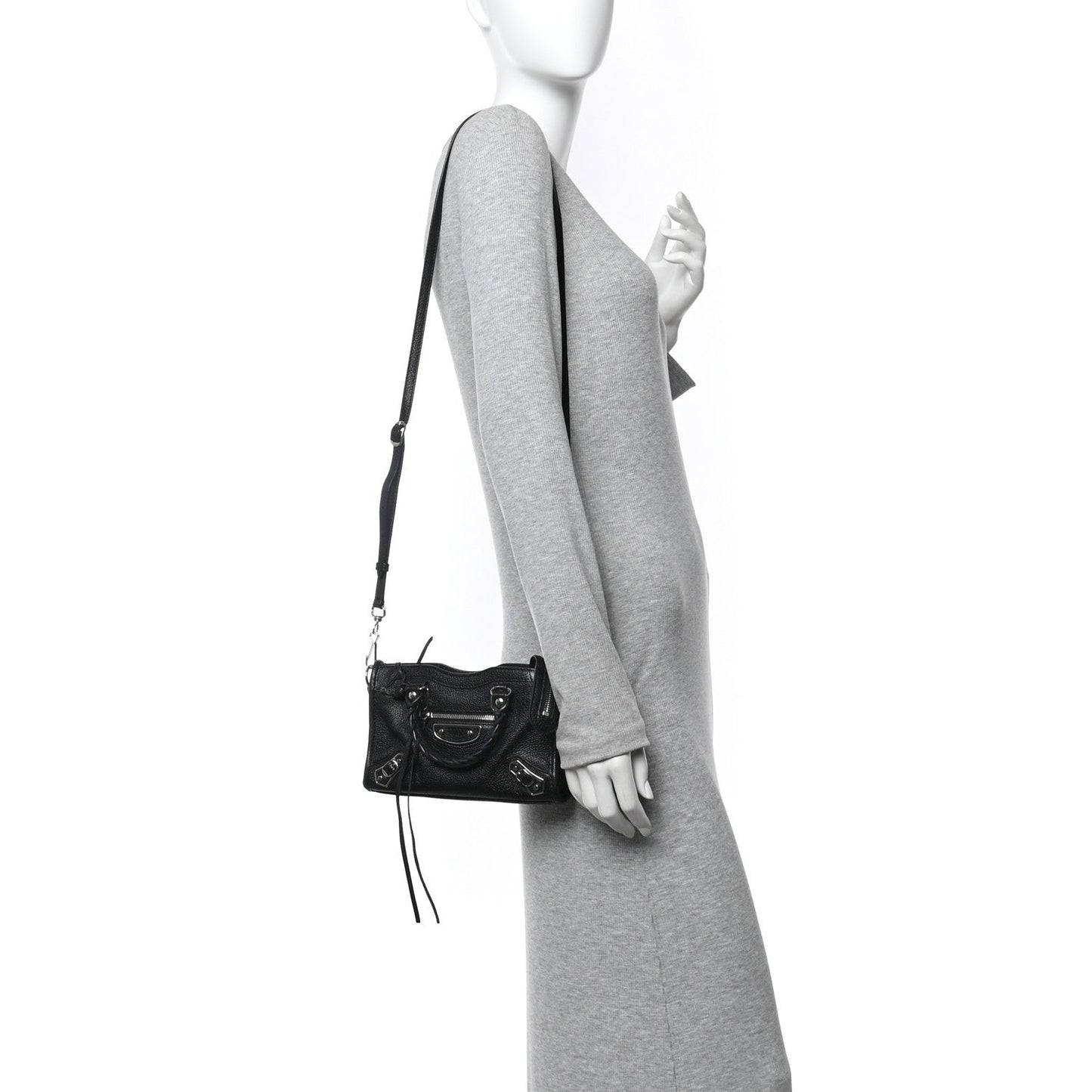 Chevre Silver Metallic Edge Hardware Nano City Black