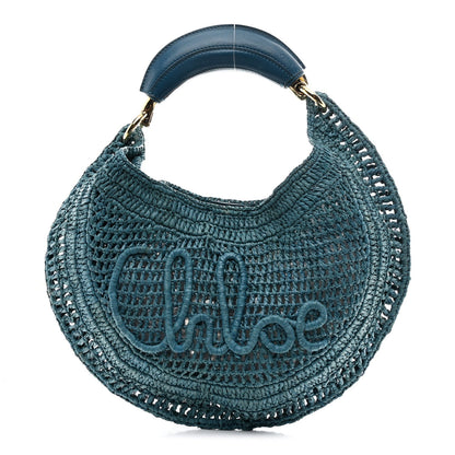 Raffia Calfskin Summer Banana Hobo Stormy Sea