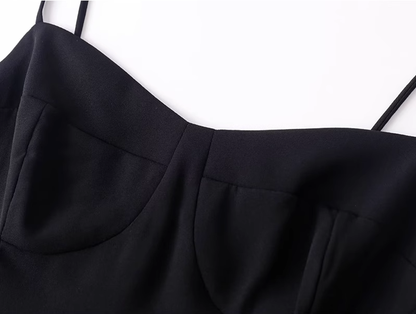 2025 summer new sexy petite pure black slim short suspender dress R0946