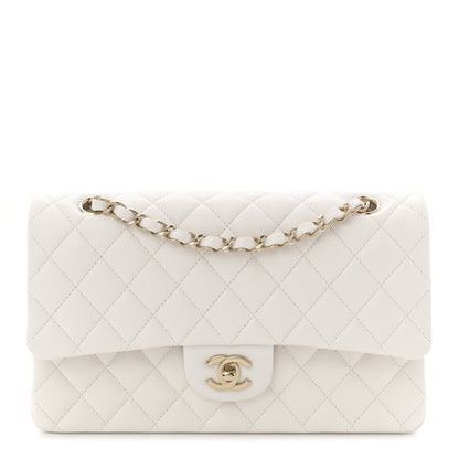 Caviar Quilted Medium Double Flap White