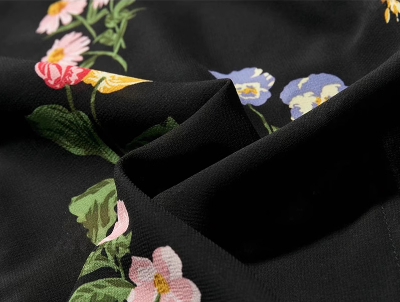 2025 summer new retro black floral waist slim sexy suspender dress R0917