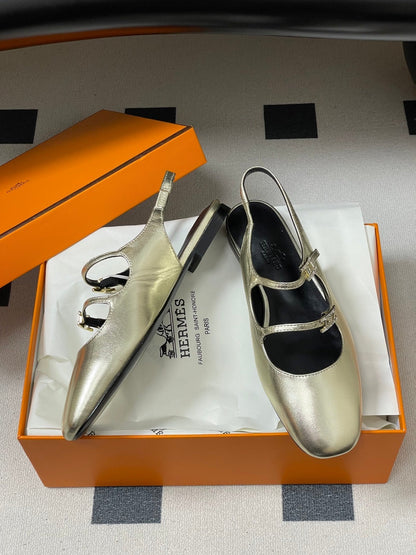 Hermes 26S Mila Open-Heel Sandals Gold in Calfskin 594343