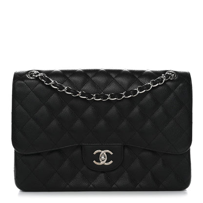 Caviar Quilted Jumbo Double Flap Black