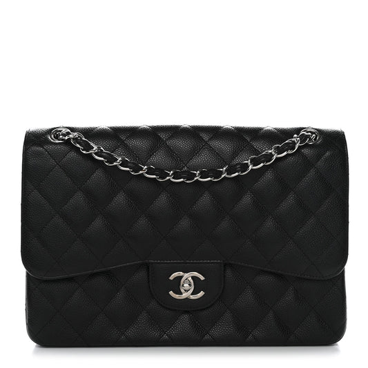 Caviar Quilted Jumbo Double Flap Black