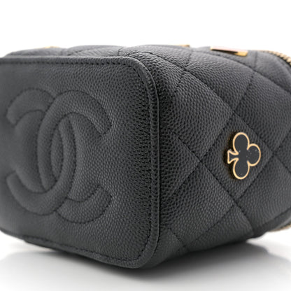 Caviar Quilted Enamel Coco Casino Mini Vanity Case With Chain Black